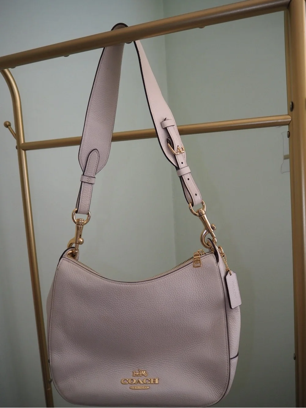 COACH Chalk Off White Pebble Leather Small Hobo Shoulder Bag Gold Hardware